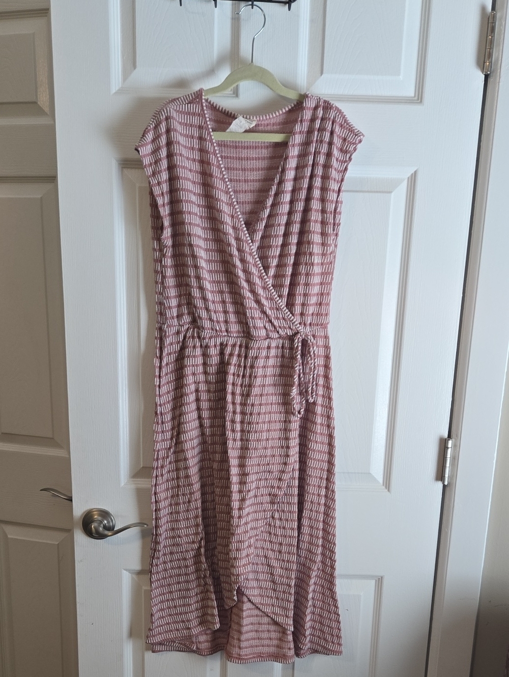 Caution To The Wind Dusty Rose Striped Sleeveless Wrap Midi Dress